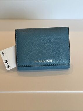 Michael Kors Teal Pebbled Leather Compact Wallet